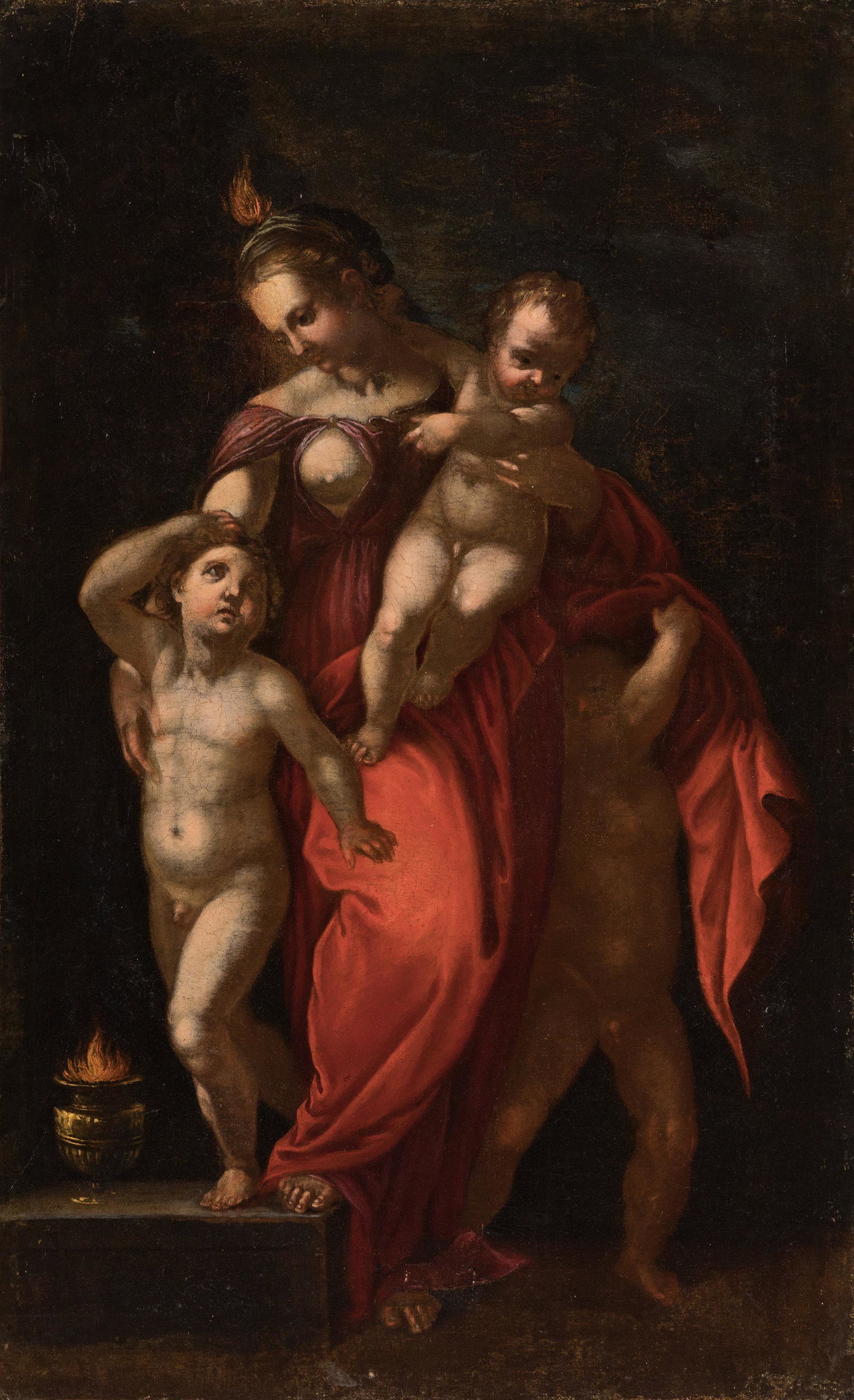Italian school; first half of the 17th century. "Allegory of charity". Oil on canvas. It presents (1 of 4)