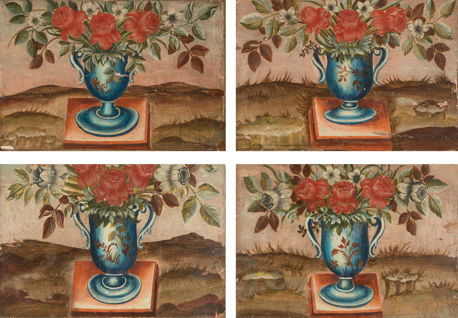 Spanish school; 18th century. "Vases". Oil on table. Two of them have lost the frame glasses. (1 of 6)