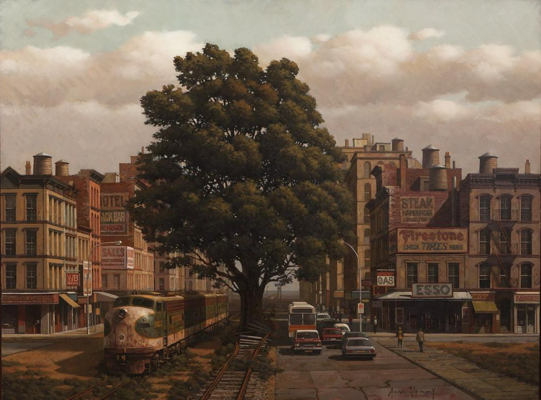 ARNAU ALEMANY (Barcelona, 1948). "Last train to Cincinati", 1986. Oil on panel. Signed in the lower (1 of 5)