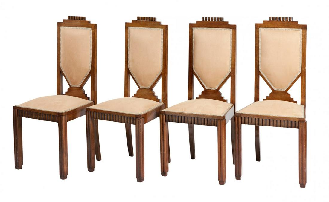 Set of four Art Deco chairs; France, circa 1925. Walnut wood. (1 of 4)