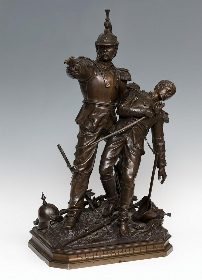 CHARLES ANFRIE (France, 1833-1905). "Cuirassier soutenant un soldat blessÃ©". Gilt bronze. Signed on (1 of 7)