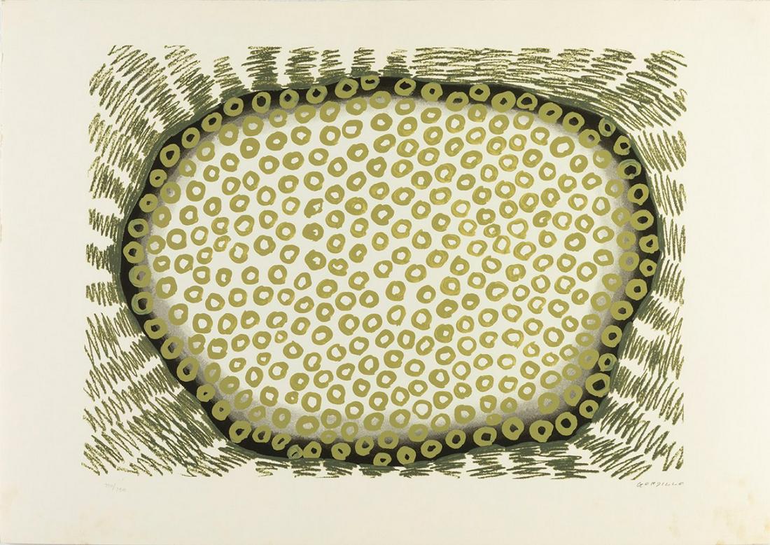 LUIS GORDILLO (Seville, 1934). Untitled, 1991, from the "Suite Olympic Centennial". Silkscreen on: LUIS GORDILLO (Seville, 1934). Untitled, 1991, from the "Suite Olympic Centennial". Silkscreen on 270 gr Velin d'Arches paper, copy 220/250. Signed and numbered in pencil. Measurements: 63 x 90 cm. Lu