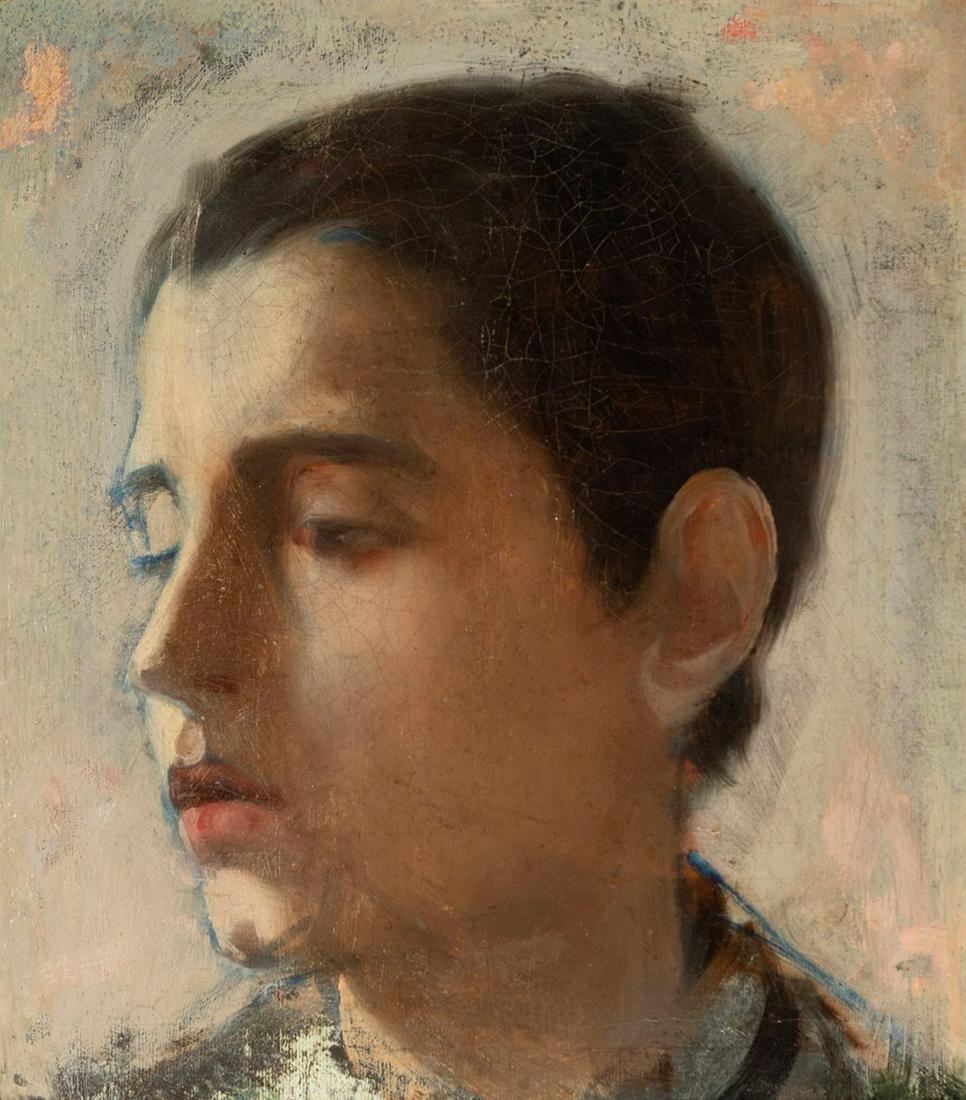 JOAN LLIMONA BRUGUERA (Barcelona, 1860 - 1926). "Head of a boy".  Oil on canvas adhered to (1 of 4)