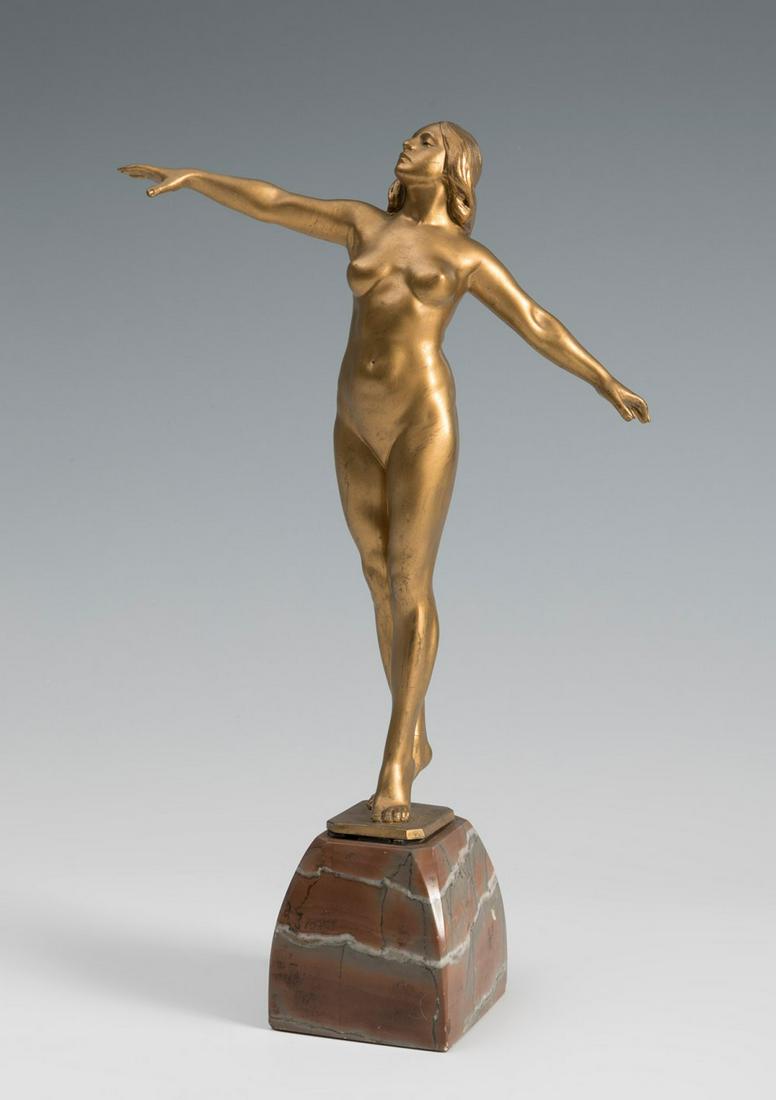 FRANZ PELESCHKA (Vienna, 1873-1930). "Ballerina". Gilded bronze. Marble base. Signed on the lower (1 of 4)