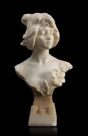 GALILEO POCHINI (Italy, 1800-1899)  "Female bust. Marble. Signed. It presents a lack in the base. (1 of 7)