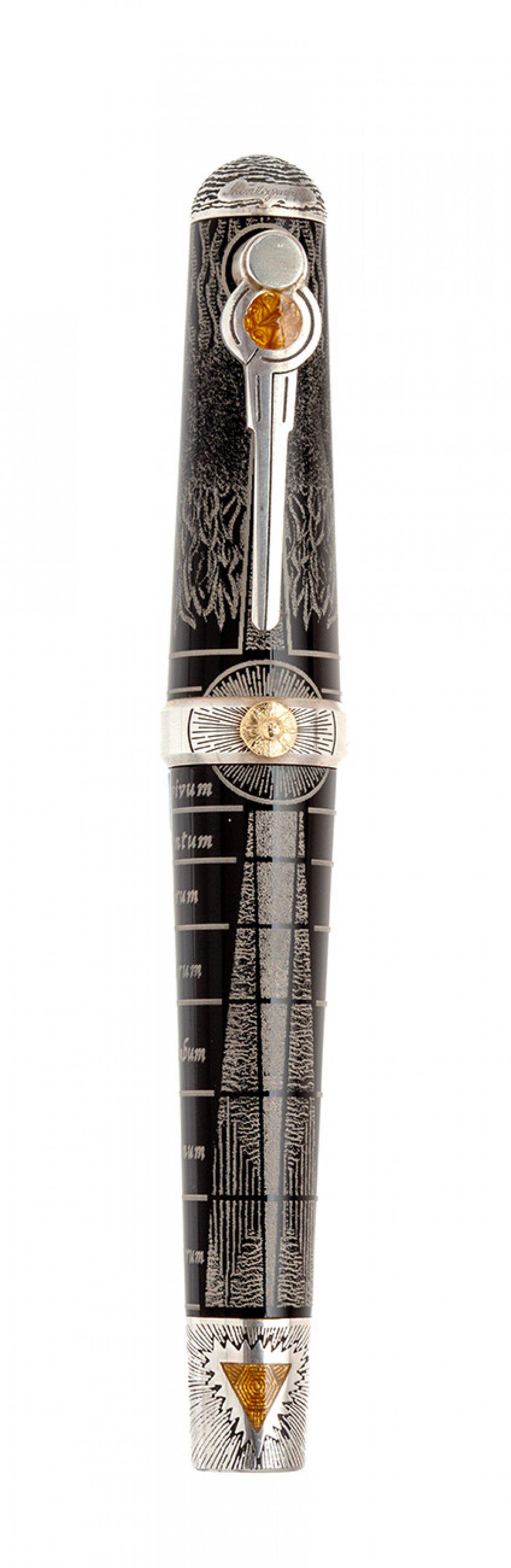 MONTEGRAPPA ALCHEMIST FOUNTAIN PEN. Resin body and sterling silver. 18 kt yellow gold nib, F tip. (1 of 5)