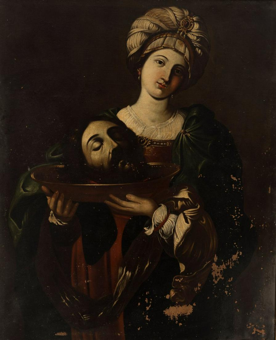 Circle of GUIDO RENI (Calvenzano di Vergato, Bologna, 1575 - Bologna, 1642). "Salome with the Head: Circle of GUIDO RENI (Calvenzano di Vergato, Bologna, 1575 - Bologna, 1642). "Salome with the Head of the Baptist". Oil on canvas. Italian frame of the 17th century. It presents some faults and damage