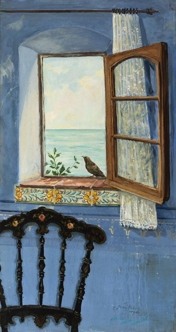 JOAN FABRA ORGAS (Catalonia, 20th century). "From the window", Sitges. Oil on panel.  Signed, (1 of 5)
