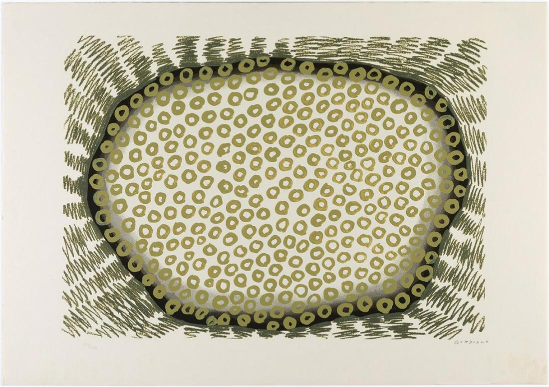 LUIS GORDILLO (Seville, 1934). Untitled, 1991, from the "Suite Olympic Centennial". Silkscreen on: LUIS GORDILLO (Seville, 1934). Untitled, 1991, from the "Suite Olympic Centennial". Silkscreen on 270 gr Velin d'Arches paper, copy 197/250. Signed and numbered in pencil. Measurements: 63 x 90 cm. Lu