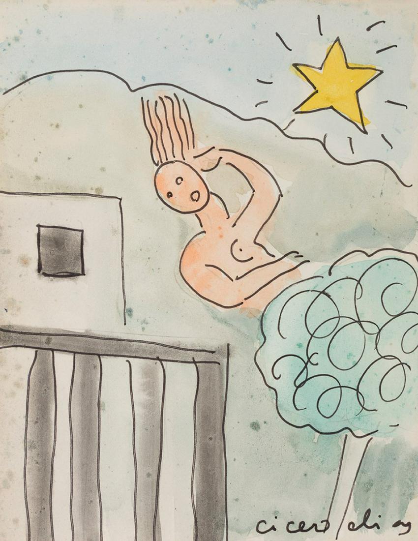 CÃCERO DIAZ (Escada, Brazil, 1907 - Paris, 2003). Untitled. Watercolour and ink on paper. Signed in: CÃCERO DIAZ (Escada, Brazil, 1907 - Paris, 2003). Untitled. Watercolour and ink on paper. Signed in the lower right corner. Provenance: FernÃ¡ndez Guimaraes Collection (Portugal). Size: 16 x 12,5 c