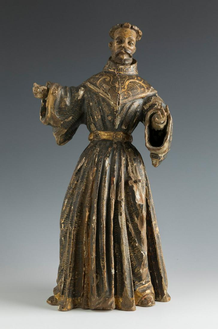 Spanish school of the 16th century.  "Saint Francis".  Carved and polychrome wood. (1 of 5)
