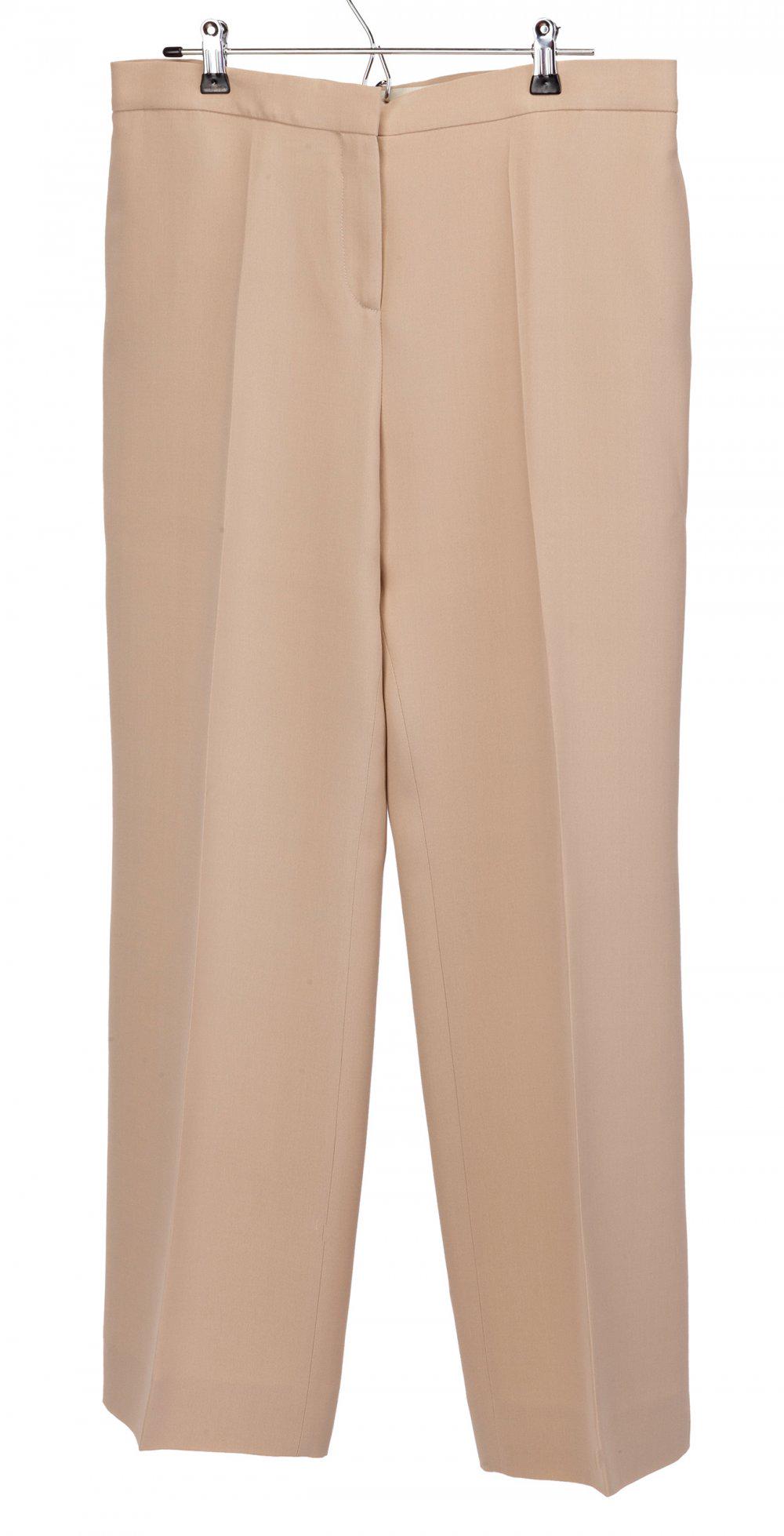 VALENTINO. Camel silk suit pants with pinstripe and a buttonhole pocket at the back. Size 46.: VALENTINO. Camel silk suit pants with pinstripe and a buttonhole pocket at the back. Size 46.
