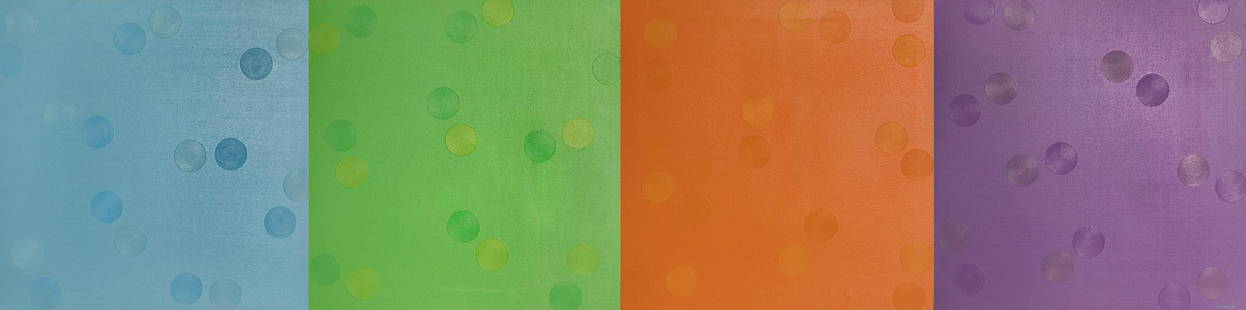 MITSUO MIURA (Iwate, Japan, 1946). Untitled, 1990. Oil on canvas (consisting of four canvases).: MITSUO MIURA (Iwate, Japan, 1946). Untitled, 1990. Oil on canvas (consisting of four canvases). Signed and dated on the back. Size: 65 x 65 cm (each). Subtle bubbles on monochrome surfaces begin to pr