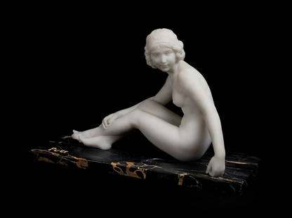 GUGIELMO PUGI (Fiesole, Italy, c. 1850 - Â¿, 1915). "Seated young woman". Marble. Signed on the: GUGIELMO PUGI (Fiesole, Italy, c. 1850 - Â¿, 1915). "Seated young woman". Marble. Signed on the base. Exhibitions: "European sculpture of the 20th century", European Museum of Modern Art (MEAM), Bar