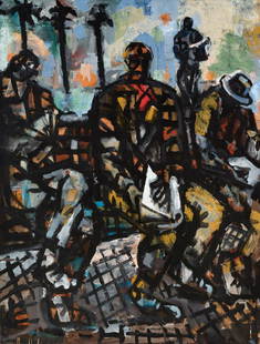 XANO ARMENTER (Las Palmas de Gran Canaria, 1956). "The waiting", 1993. Acrylic and pigments on: XANO ARMENTER (Las Palmas de Gran Canaria, 1956). "The waiting", 1993. Acrylic and pigments on canvas. Signed in the lower margin. With a label from the Trama gallery in Barcelona on the back. Measure