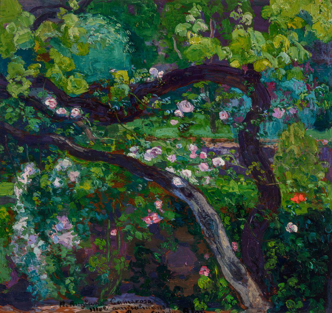 HERMENEGILDO ANGLADA CAMARASA (Barcelona, 1871 - PollenÃ§a, Mallorca, 1959). "Branches",: HERMENEGILDO ANGLADA CAMARASA (Barcelona, 1871 - PollenÃ§a, Mallorca, 1959). "Branches", ca.1920-1925. Oil on panel. Signed and dedicated in the lower margin. Work reproduced in "Anglada Camarasa",