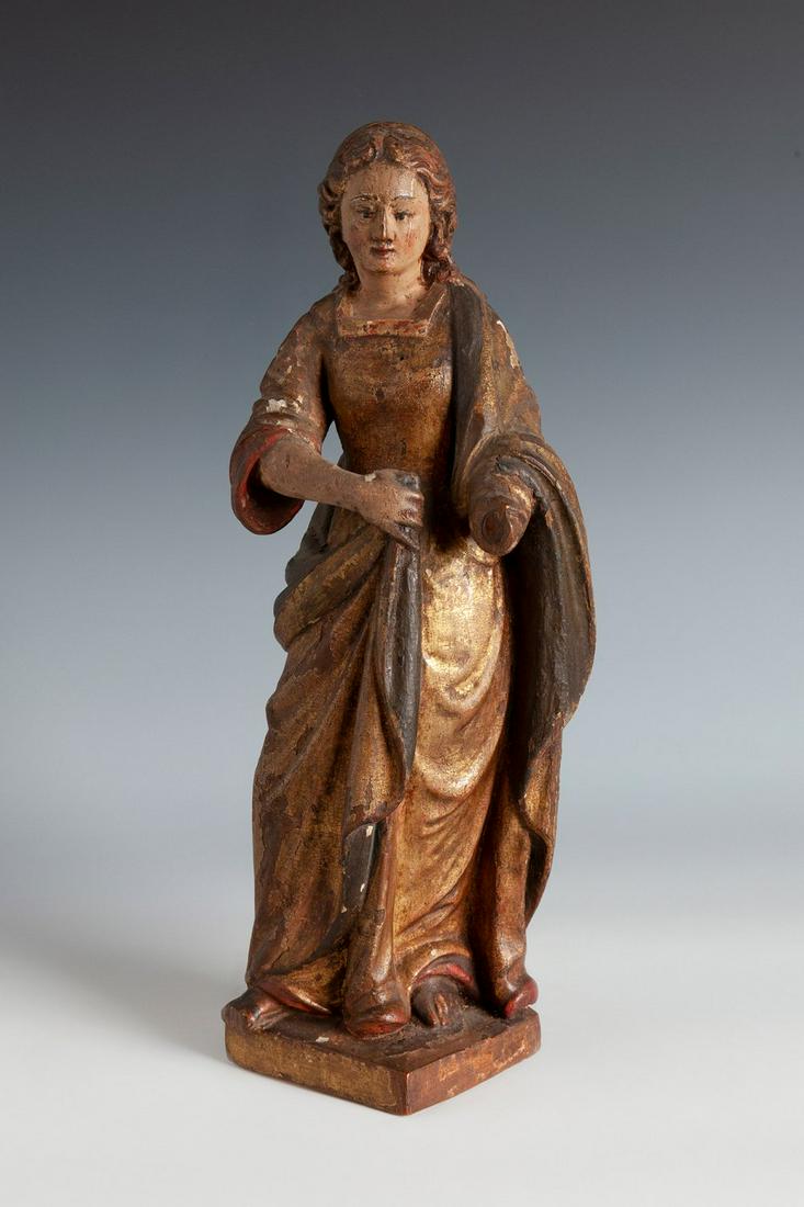 Spanish school; 17th-18th centuries. "Virgin Mary". Carved and polychrome wood. It presents faults (1 of 7)