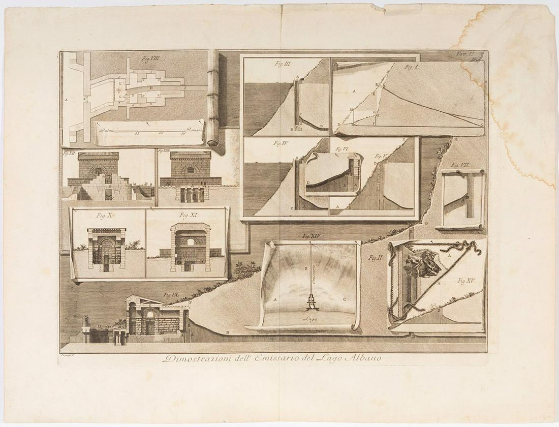 FRANCESCO PIRANESI (Italy, 1756 - France, 1810) "Dimostrazioni  dell emissario del lago Albano" (1 of 3)