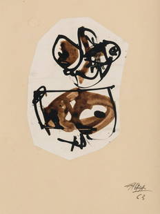 ANTONIO SAURA (Huesca, 1930 – Cuenca, 1998). Untitled, 1963. Collage and mixed technique on paper.: ANTONIO SAURA (Huesca, 1930 - Cuenca, 1998). Untitled, 1963. Collage and mixed media on paper. Attached photocopy of the cover of La Revista de Occidente Nº4, 1963. Signed and dated in the lower ri