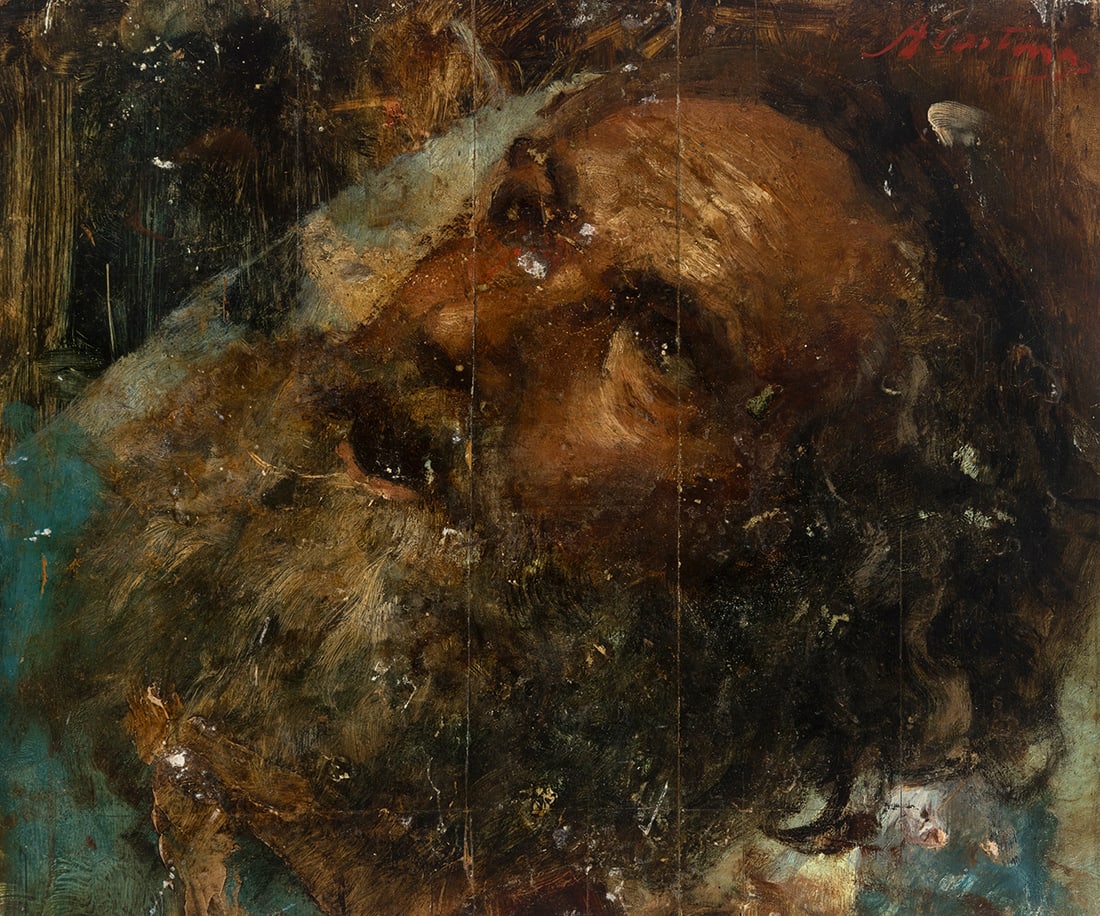 Spanish school of the 19th century. "Head of Saint Paul". Oil on panel. With illegible signature in (1 of 3)