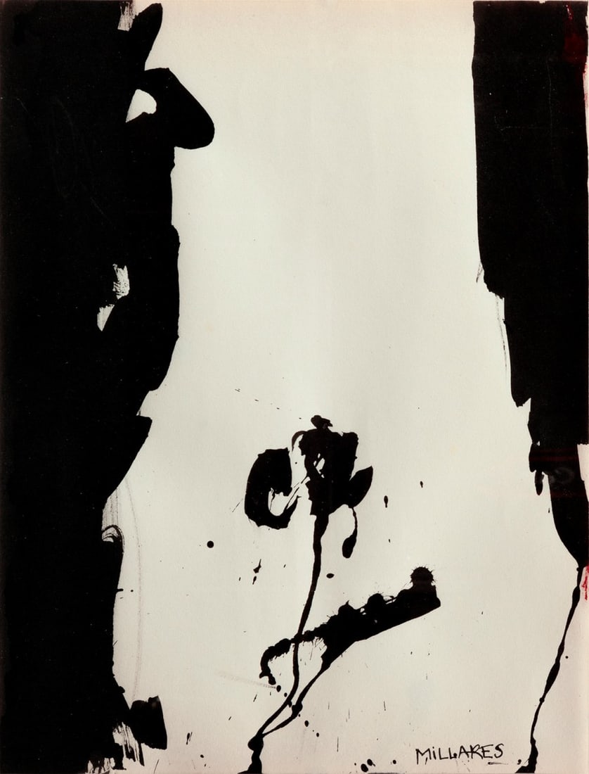 MANOLO MILLARES SALL (Las Palmas de Gran Canaria, 1936 - Madrid, 1972). Untitled. Ink on paper.: MANOLO MILLARES SALL (Las Palmas de Gran Canaria, 1936 - Madrid, 1972). Untitled. Ink on paper. Signed in the lower right corner. Size: 31 x 24 cm; 46 x 38 cm (frame). Co-founder of the El Paso group