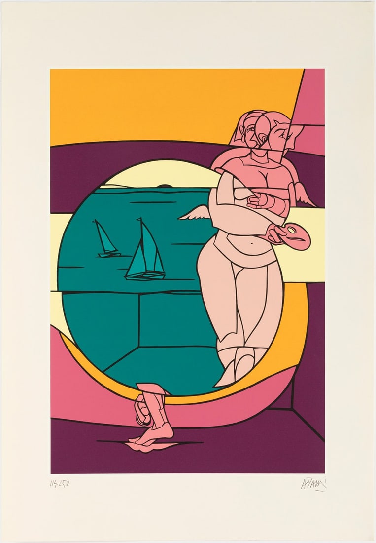 VALERIO ADAMI (Bologna, Italy, 1935). Untitled, 1992, from the series "Olympic Suite". Screenprint: VALERIO ADAMI (Bologna, Italy, 1935). Untitled, 1992, from the series "Olympic Suite". Silkscreen on 270 grams VÃ©lin d'Arches paper, copy 114/250. Signed and justified by hand. Size: 90 x 63 cm. Th