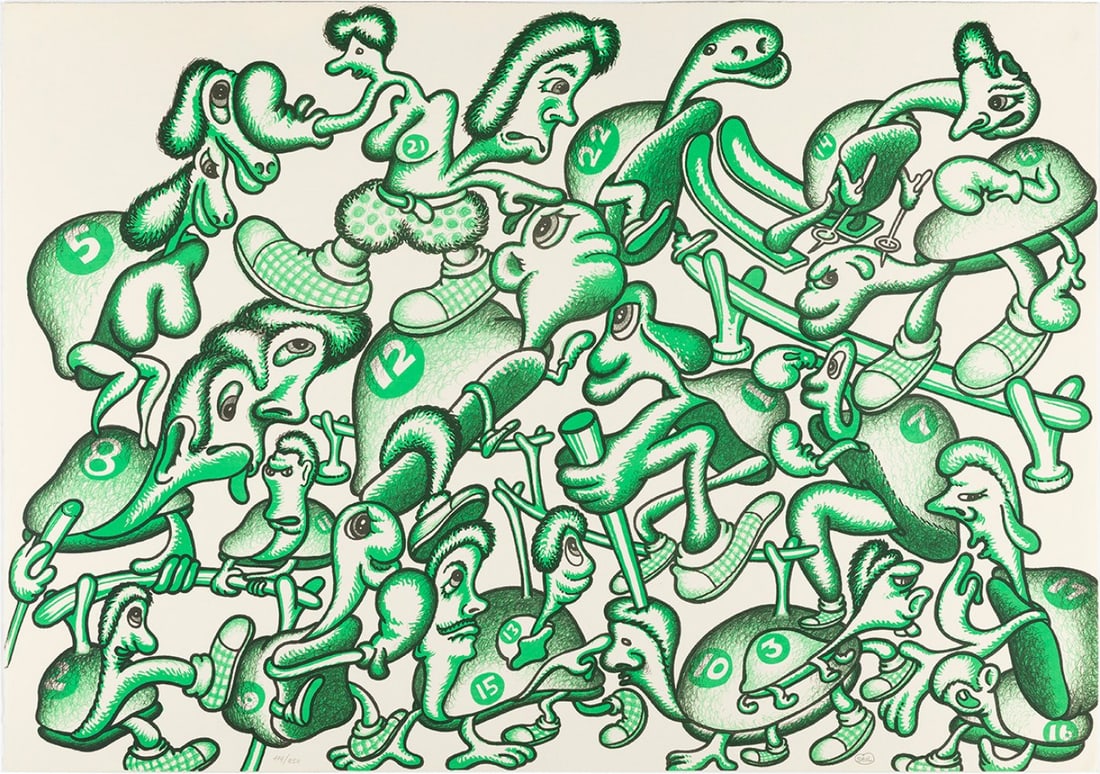 PETER SAUL (San Francisco, California, 1934). Untitled, 1992, from the "Olympic Centennial Suite".: PETER SAUL (San Francisco, California, 1934). Untitled, 1992, from the "Suite Olympic Centennial". Lithograph on 270 grams VÃ©lin d'Arches paper, copy 114/250. Hand signed and numbered. Size: 63 x 9