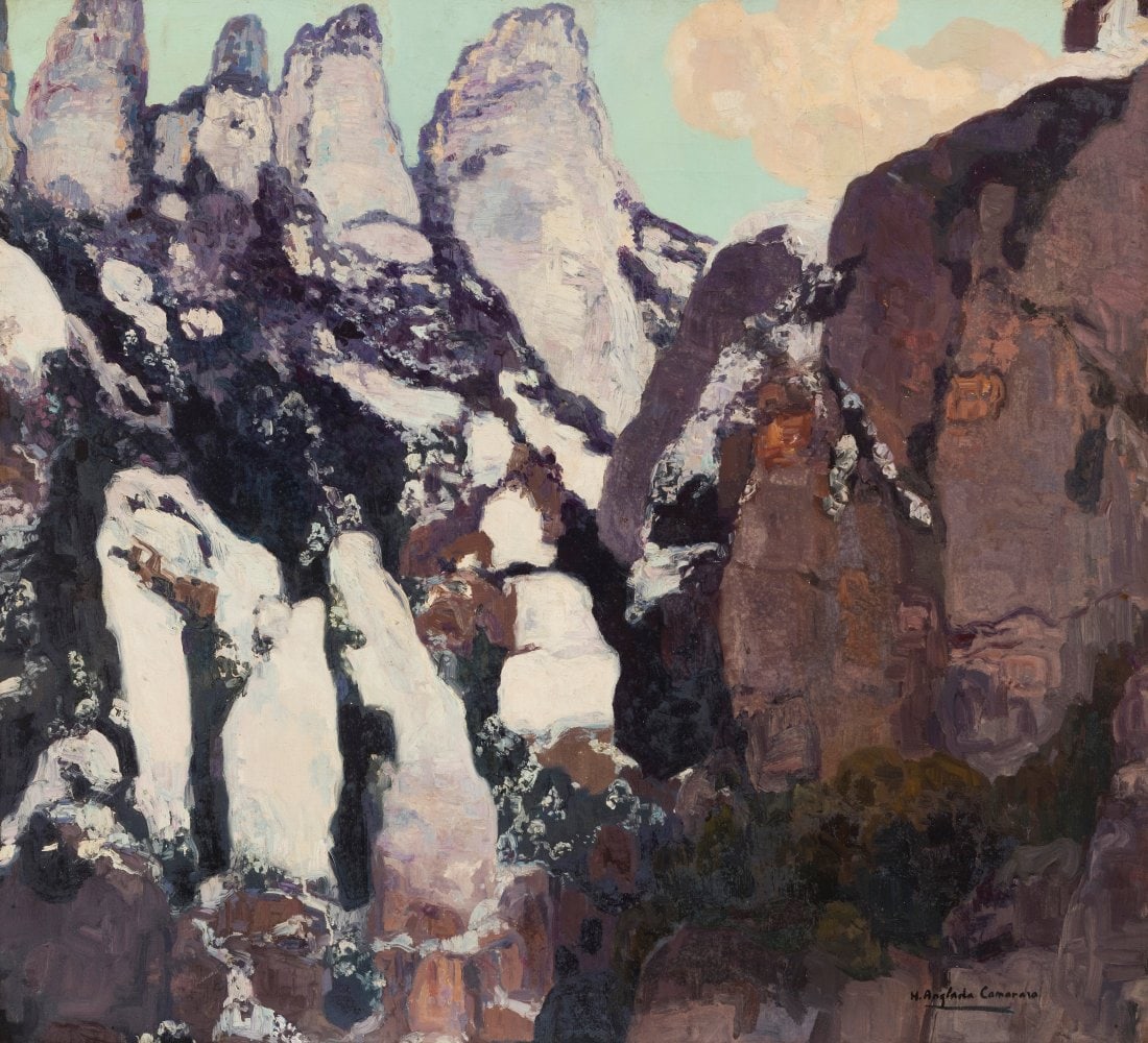 HERMENEGILDO ANGLADA CAMARASA (Barcelona, 1871 - PollenÃ§a, Mallorca, 1959). "Snowy Montserrat,: HERMENEGILDO ANGLADA CAMARASA (Barcelona, 1871 - PollenÃ§a, Mallorca, 1959). "Snowy Montserrat, Torrente de Santa MarÃ­a". 1937. Oil on canvas. Signed in the lower right corner. Bibliography: - Fu