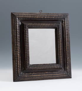 Dutch style frame with mirror, 19th century. Frame in carved and ebonized wood. Mirror of the: Dutch style frame with mirror, 19th century. Frame in carved and ebonised wood. Mirror of the 20th century. It presents some lack of polychromy. Measurements: 41 x 37 cm. Dutch-style rectangular frame