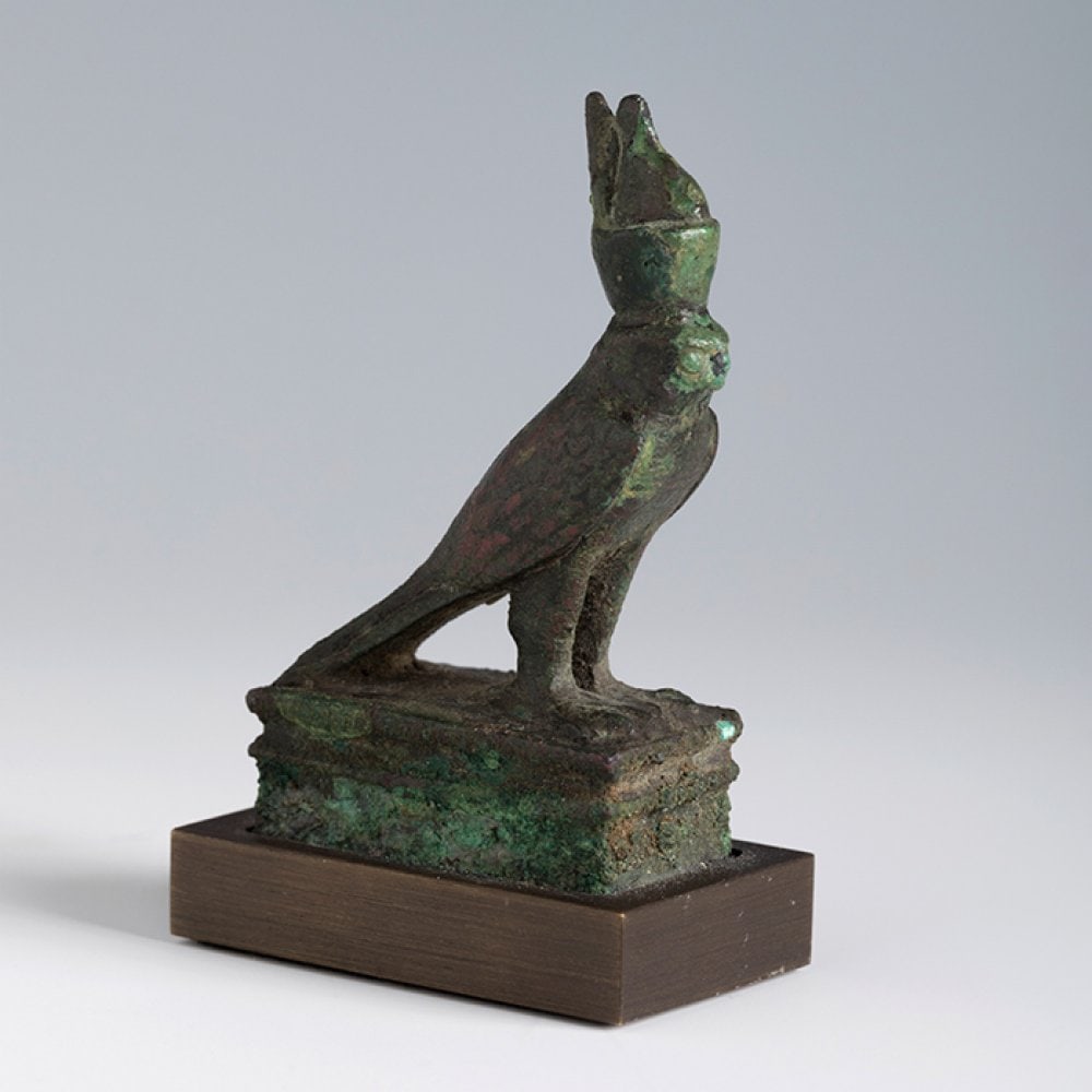 Horus on a sarcophagus of a falcon. Ancient Egypt, Late Period, Dynasty XXVI, 664-525 BC. Bronze. (1 of 5)