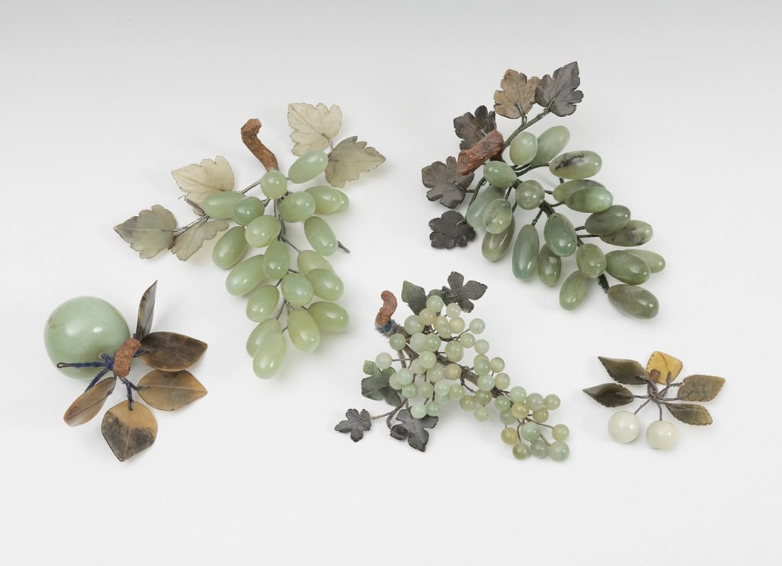Set of fruit and three bunches of grapes. China, ca. 1950. Hard stone.  Provenance: Spanish (1 of 2)