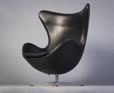 ARNE JACOBSEN (Denmark, 1902 - 1971) for FRITZ HANSEN. "Egg Chair." Designed in 1958-59 as part of: ARNE JACOBSEN (Denmark, 1902 - 1971) for FRITZ HANSEN. "Egg Chair. Designed in 1958-59 as part of the overall interior design of the Royal Copenhagen Hotel. Tilting and swivel armchair, originally uph