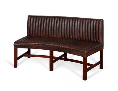 Attributed to VILHELM LAURITZEN (Denmark, 1894-1984). Bench/sofa, 1920s-30s.: Attributed to VILHELM LAURITZEN (Denmark, 1894-1984). Bench/sofa, 1920s-30s. Stained and varnished mahogany. Ribbed leather upholstery with beautiful dark brown patina. Measurements: 88 x 150 x 65 cm.