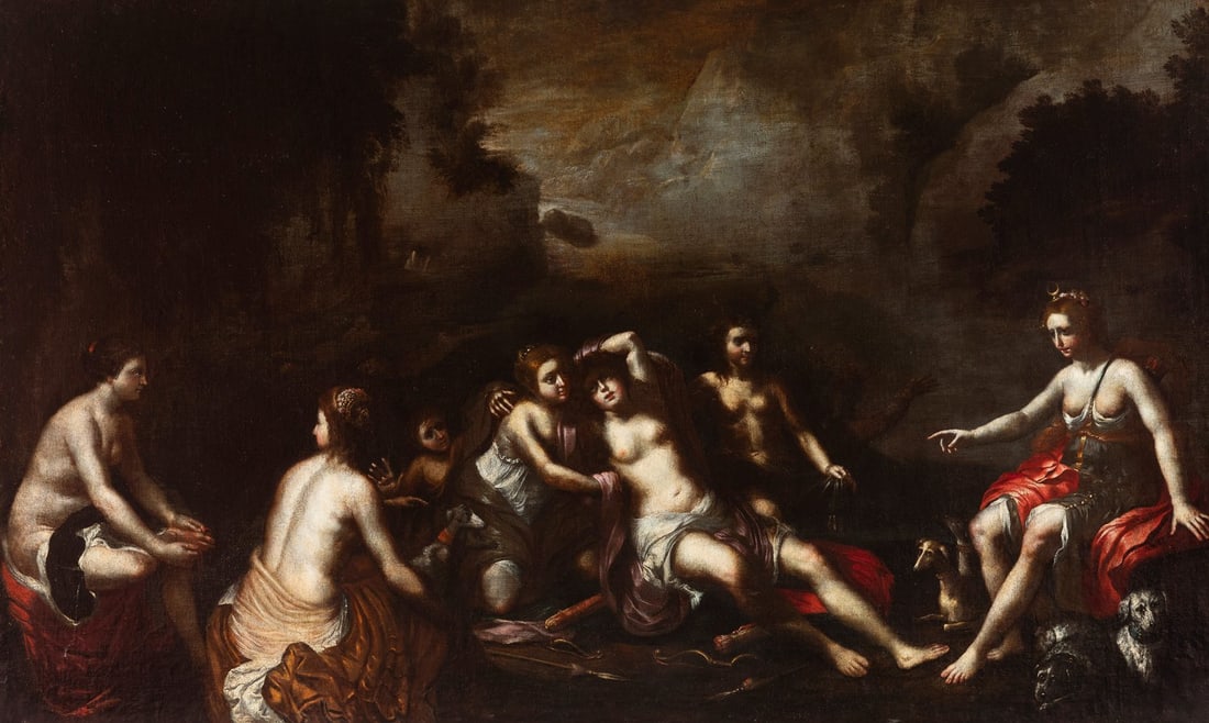 Italian school; 17th century. “Diana's bathroom.?? Oil on canvas. Relined. It presents (1 of 7)