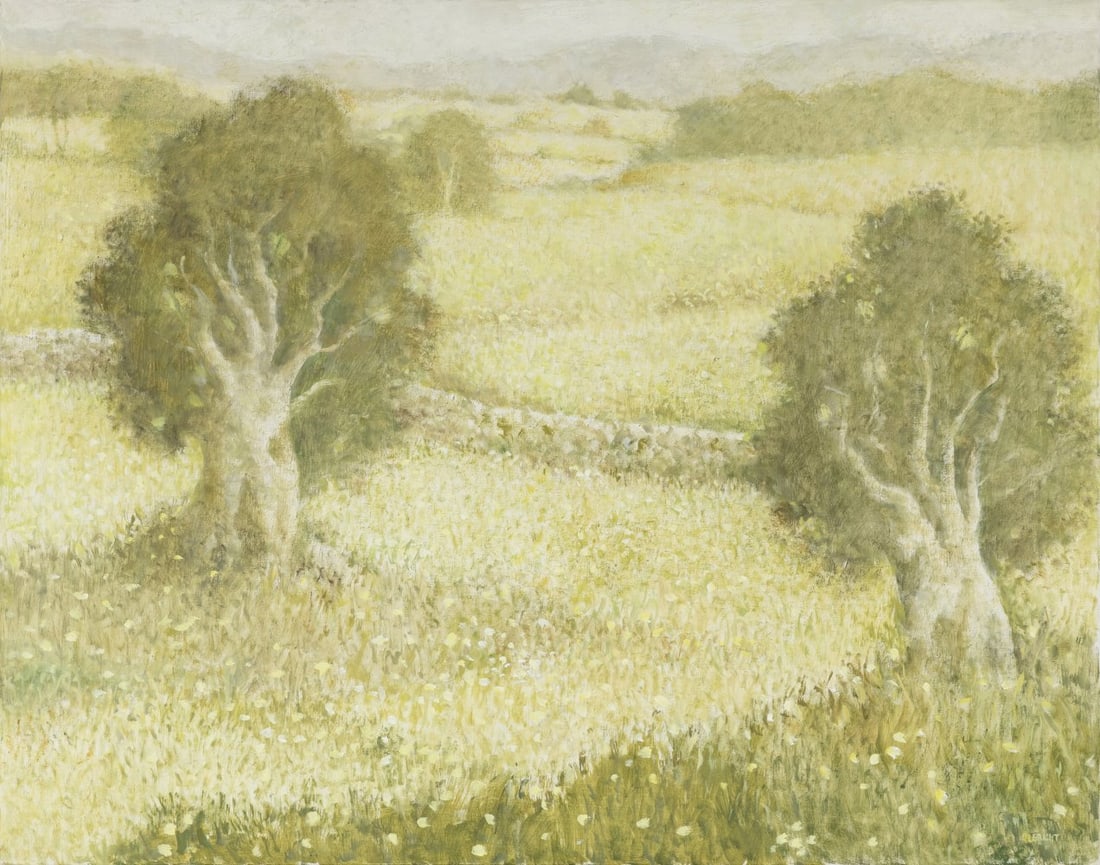 JOHN ULBRICHT (Havana, Cuba, 1926 - Palma de Mallorca, 2006). "Landscape, spring", 1989. Oil on: JOHN ULBRICHT (Havana, Cuba, 1926 - Palma de Mallorca, 2006). "Landscape, spring", 1989. Oil on canvas. Signed in the lower right corner. Signed, dated and titled on the back. Measurements: 73 x 92 cm