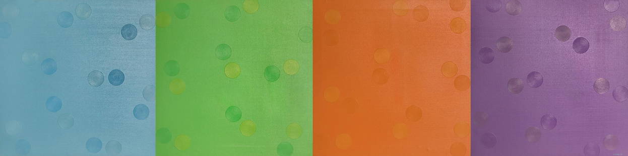 MITSUO MIURA (Iwate, Japan, 1946). Untitled, 1990. Oil on canvas (consisting of four canvases).: MITSUO MIURA (Iwate, Japan, 1946). Untitled, 1990. Oil on canvas (consisting of four canvases). Signed and dated on the back. Size: 65 x 65 cm (each). Subtle bubbles on monochrome surfaces begin to pr