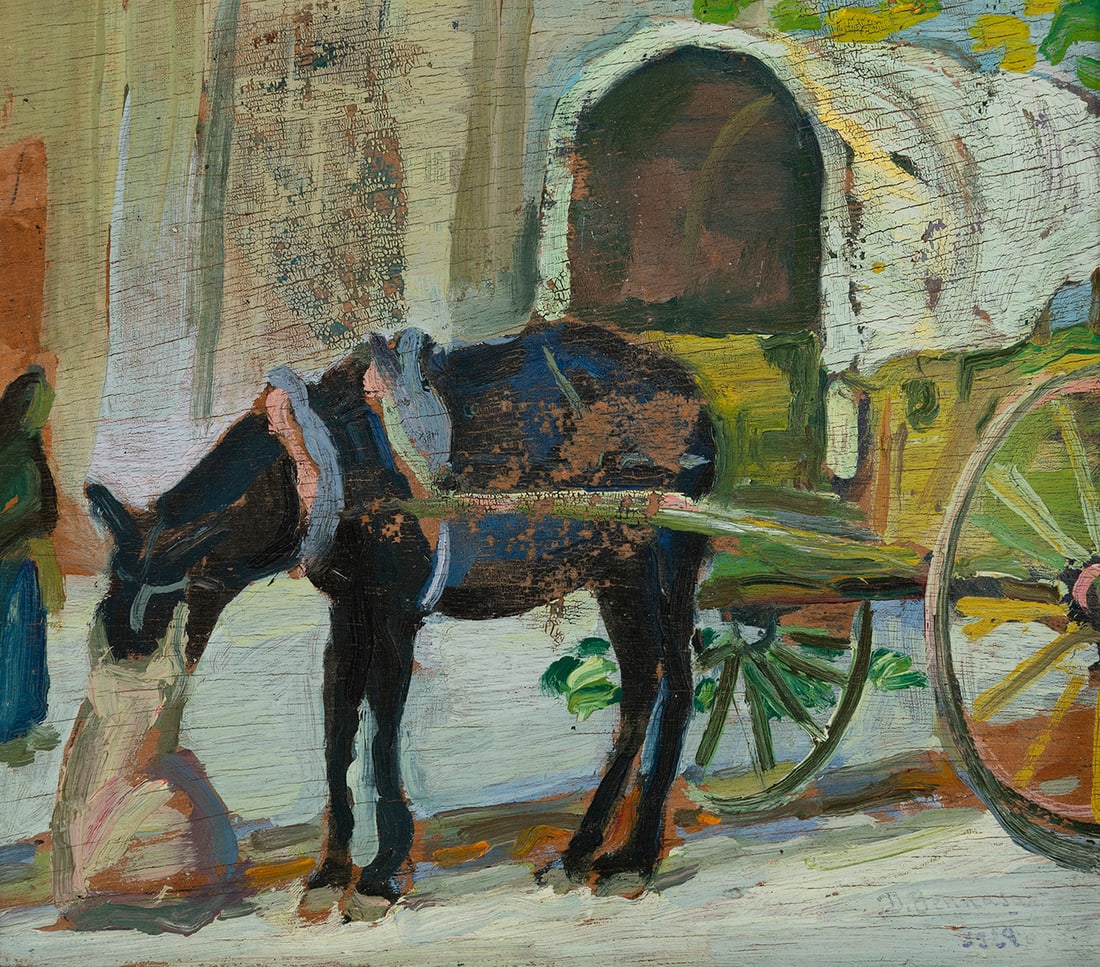 DION?S BENNÀSSAR MULET (Pollença, Mallorca, 1904 - 1967). "Carriage", 1929. Oil on panel.  Signed (1 of 5)