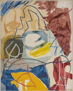 JAN VOSS (b. Hamburg 1936) Le Citron et l'Azur'. 1984. Mixed media and watercolour on paper.: JAN VOSS (b. Hamburg 1936) 'Le Citron et l'Azur'. 1984. Mixed media and watercolor on paper. Signed Voss 84 in the lower right corner. Measurements: 30 x 24 cm. 34 x 27 x 4 cm. (frame). Jan Voss is of