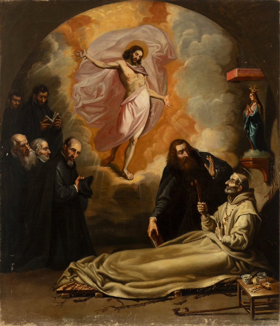 Spanish school of the 19th century. After VICENTE CARDUCHO (Florence, 1576-Madrid, 1638). "The: Spanish school of the 19th century. After VICENTE CARDUCHO (Florence, 1576-Madrid, 1638). "The death of the venerable Odón de Novara". Oil on canvas. It presents some faults in the painting and some