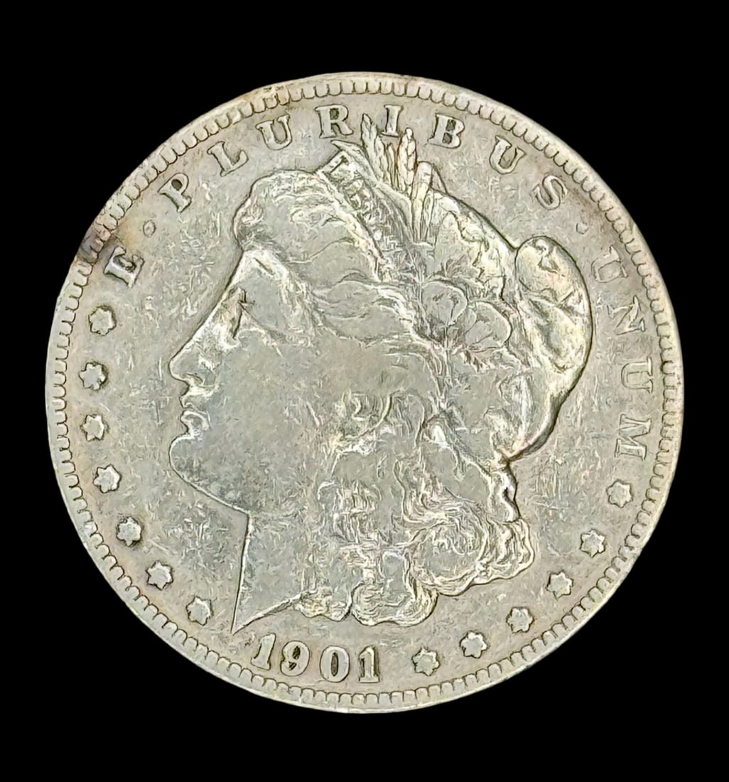 1901-S Morgan Silver Dollar: This 1901-S Morgan silver dollar is not graded. The silver content is 90%. [CF]