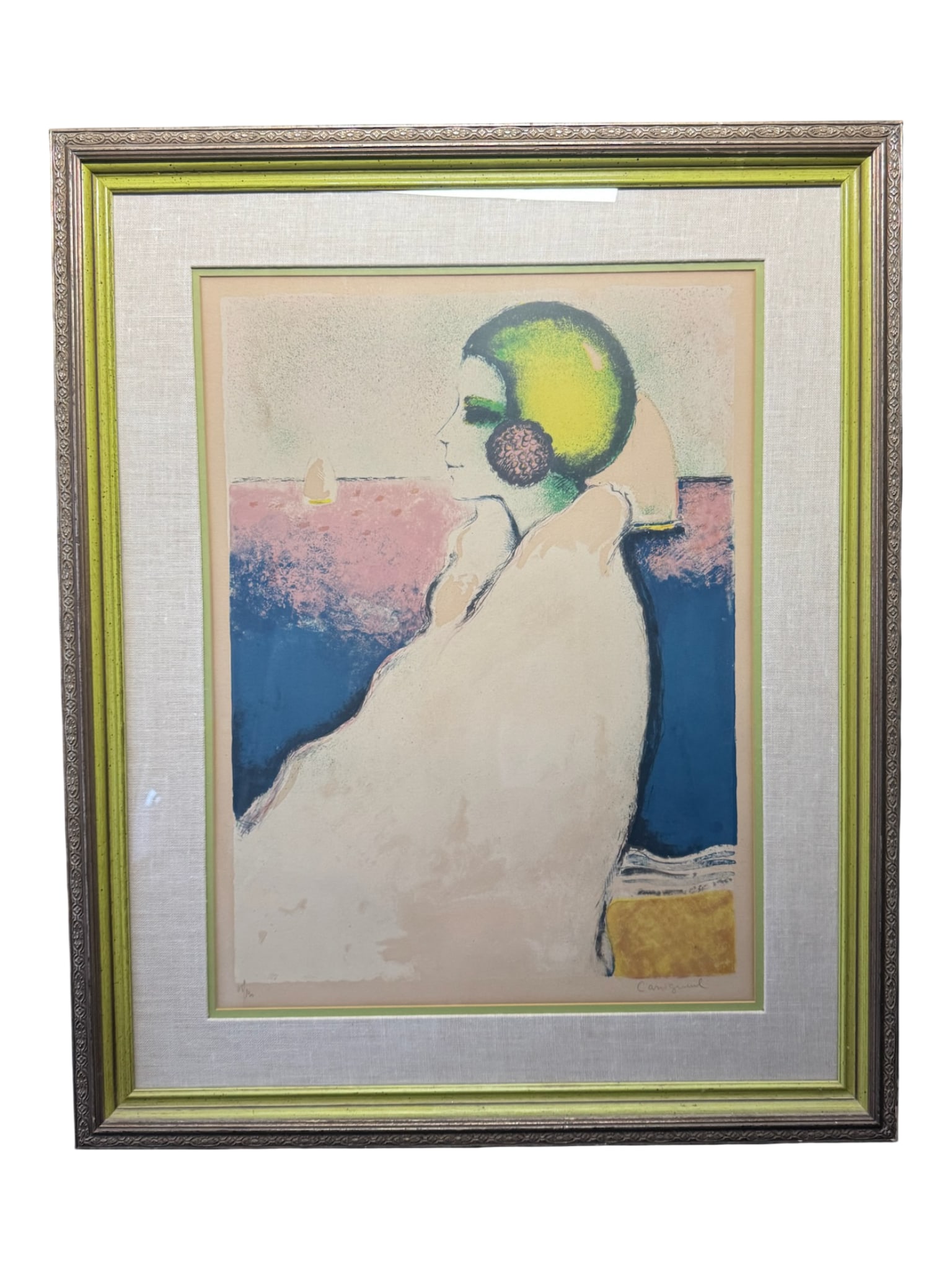 Jean-Pierre Cassigneul Colored Lithograph: This is a 1970 signed Jean-Pierre Cassigneul limited edition colored lithograph on paper. It is highly sought after, and is numbered 48/130. It is a post-impressionist portrait, and is titled “Le