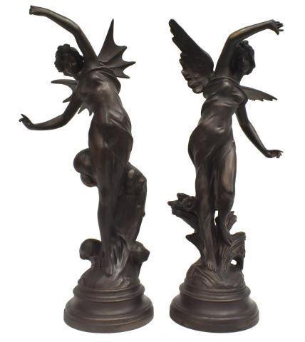 2) PATINATED METAL WINGED FEMALE FIGURES (1 of 2)