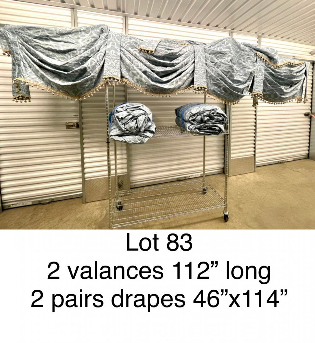 2 Pair Blue Damask Pattern Silk Drapes w / 2-val (1 of 4)