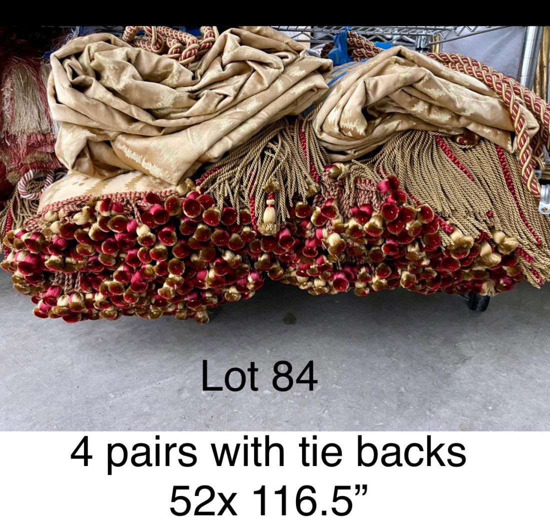 3-4 Pair Gold Pattern Silk Draperies (1 of 3)