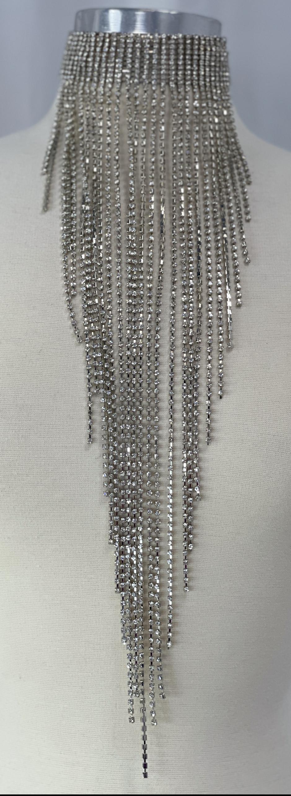 Long Drop Rhinestone Choker Necklace: Rhinestone Choker with drop