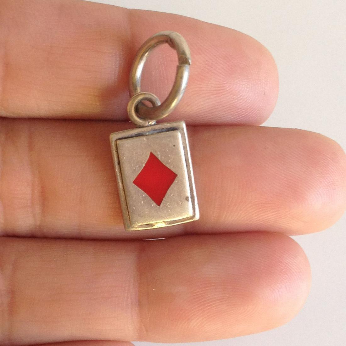 Sterling silver Playing Card pendant charm red enamel (1 of 3)