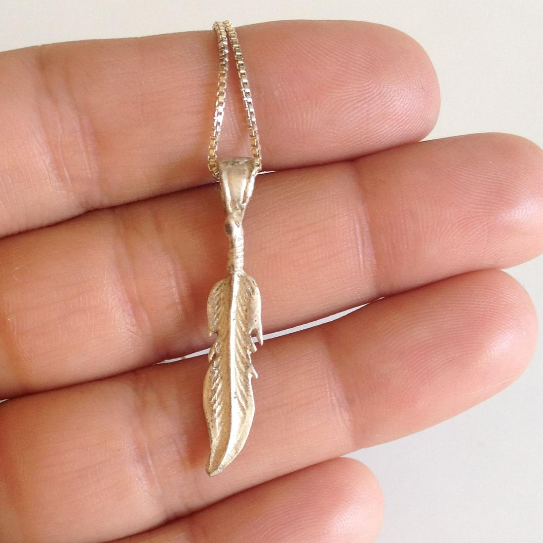 Sterling silver Feather shape pendant with box chain (1 of 4)
