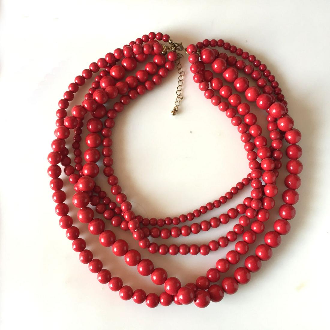 Vintage red bamboo color multi strand necklace (1 of 3)