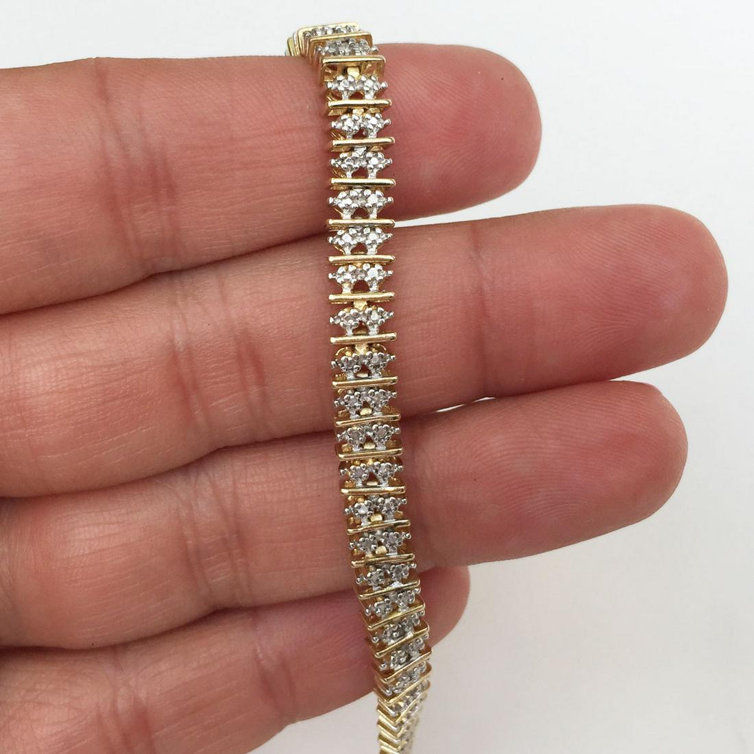 Gold plated sterling silver diamond tennis bracelet (1 of 5)