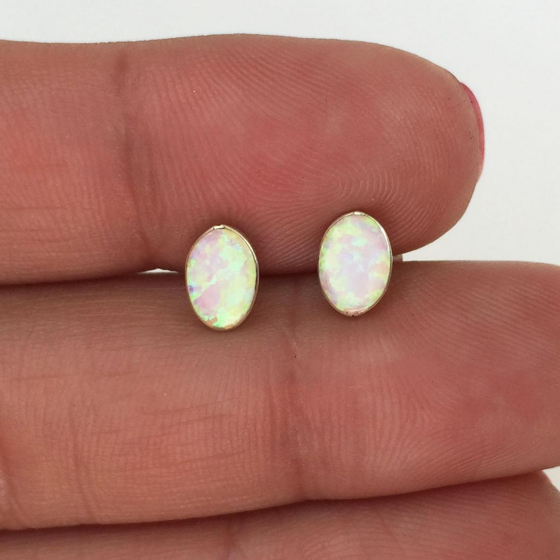 Sterling silver oval genuine Australian opal earrings (1 of 3)